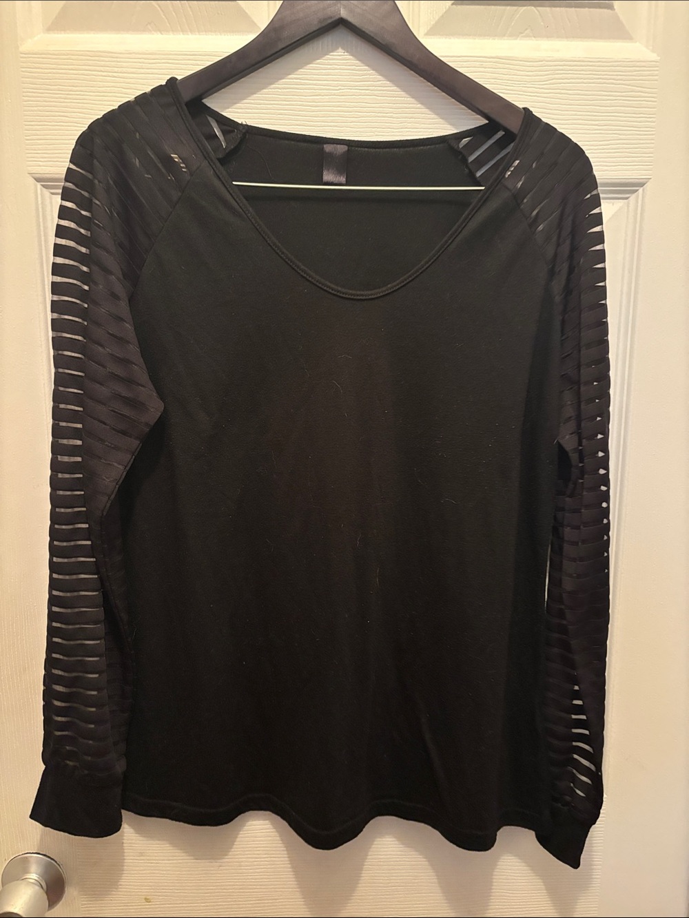 Source Unknown Black Long-Sleeve Sheer Stripe Panel Top